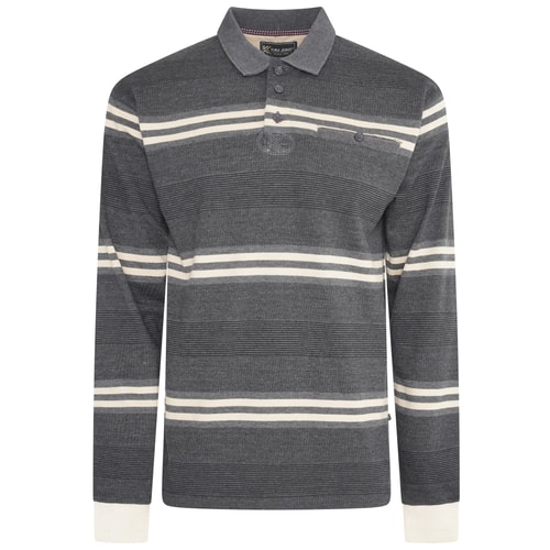 KAM Long Sleeve Striped Rugby Shirt Charcoal